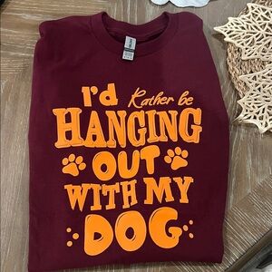 Gildan Maroon Dog T-Shirt with Orange Print